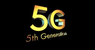 Animation of 5g 5th generation text over light trails on black background. Global technology, computing and digital interface concept digitally generated video.