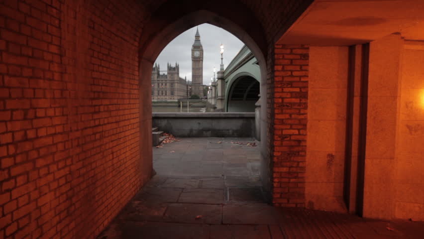 A tunnel in London that views Big Ben