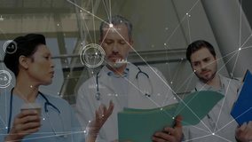 Animation of network of connections with data processing over diverse doctors in hospital. Global connections, medicine, healthcare and digital interface concept digitally generated video. - Powered by Shutterstock - Get 15% off with code: PIKWIZARD15