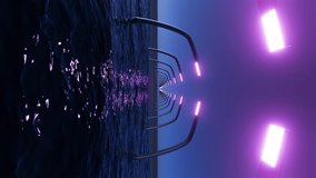 Neon lampposts in water in vertical video animation footage