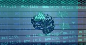 Animation of element diagrams, circular scanner and brain over processing data. Data, digital interface, connection, medical research, healthcare, finance and communication, digitally generated video. - Powered by Shutterstock - Get 15% off with code: PIKWIZARD15