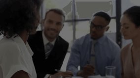 Animation of network of people icons over happy diverse colleagues at office. Network, data, connection, business, teamwork and communication, digitally generated video. - Powered by Shutterstock - Get 15% off with code: PIKWIZARD15