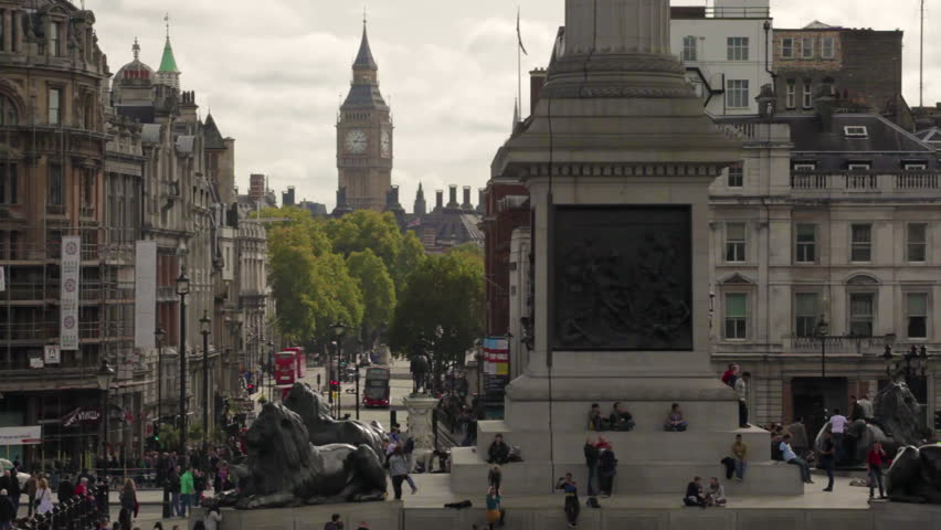 In London, Big Ben and Trafalgar Square