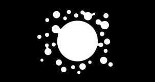 Animated white banner on black background. Looped animation of liquid droplets movement or bacteria fission. Chaotic movements of drops, flowing into each other. 