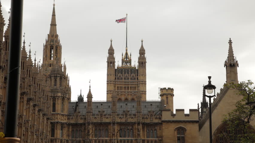 Westminster Palace with the Union Jack above.