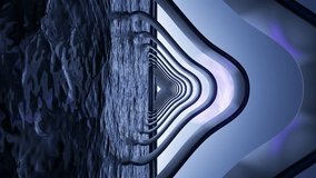 Metal arches in the water under the sky with a animated holographic planet in cgi vertical video animation footage