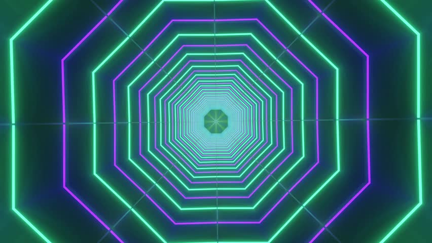 NEON purple turquoise flying zoom octagona abstract modern bright color box dance circular ring lights flashing wall modern art design rotor circular intro amazing computer graphics neon tunnel glow Royalty-Free Stock Footage #3440264197