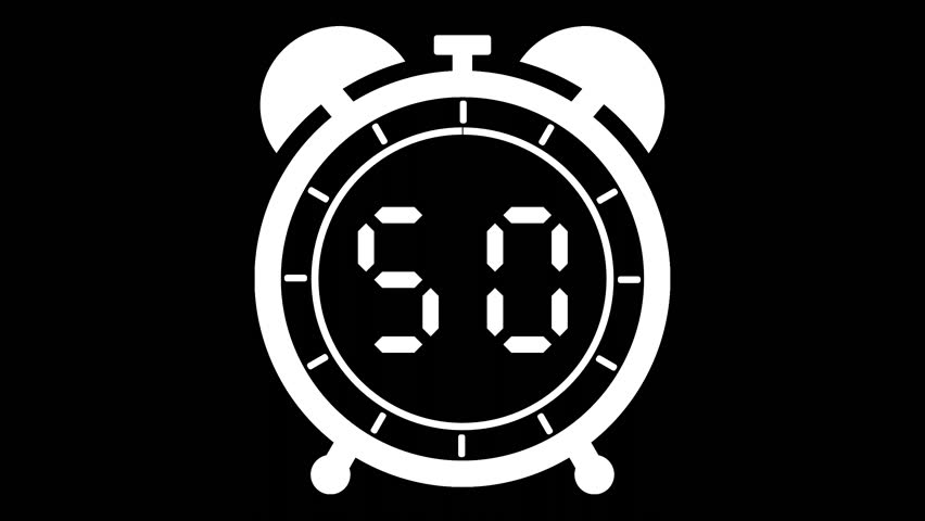 Animated alarm clock 50 second countdown timer digital from 50 to 0 seconds on black background Royalty-Free Stock Footage #3440301469