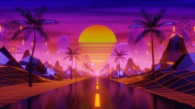 Synthwave Retro animation intro, transition and clips. Synthwave loop video. 80s, 90s 3d rendering.
