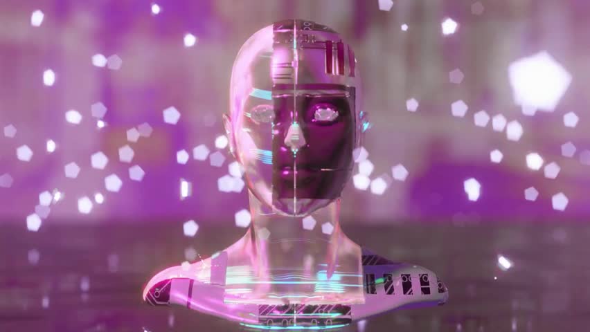 Cyborg is staring an Artificial intelligence clone cryptoart Royalty-Free Stock Footage #3440427595
