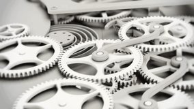 Rotating gears white render object rotating cogwheel, Loop. Industry And Teamwork Related 3D Animation. 3D rendering. animation. background 4K HD UHD