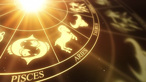 Zodiac Horoscope Astrological Sun Signs On a Spinning Wheel or Chakra | Seamless Looping Animated Motion Background Gold Golden Brown Yellow Orange