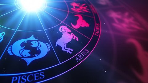 Zodiac Horoscope Astrological Sun Signs On a Spinning Wheel or Chakra | Seamless Looping Animated Motion Background Colorful Multicolored