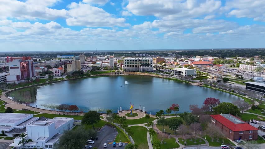 Lakeland, Florida skyline and lake - Drone Footage
