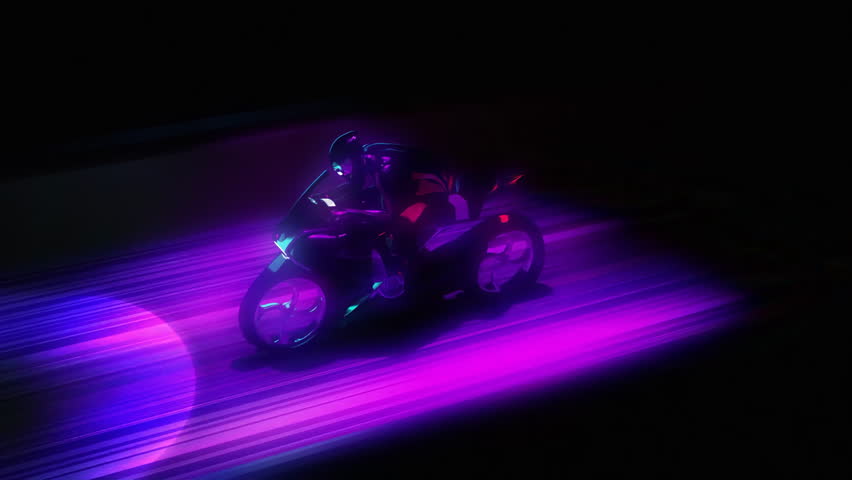 Motor Ride Night Scene Synth-Wave. Cyberpunk Scene. 3D Animation. 4K Loop Video.  Royalty-Free Stock Footage #3440803561