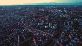 Aerial around the city Augsburg in Germany on a late afternoon in autumn