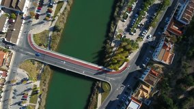 Aerial. Tavira video from the sky drone, river Gilao and bridges. Portugal Algarve