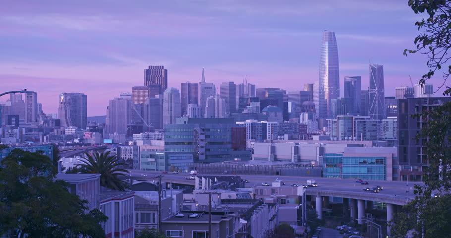 San Francisco City Skyline from Potrero Hill at sunset. California, USA