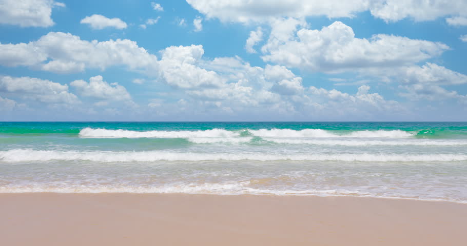 Phuket beach sea Thailand. Landscapes view of beach sea sand and sky in summer day. Beach sea space area. At Karon Beach, Phuket, Thailand. On 9 January 2024. High quality video 4K DCI ProRes422