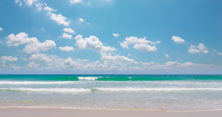 Phuket beach sea Thailand. Landscapes view of beach sea sand and sky in summer day. Beach sea space area. At Karon Beach, Phuket, Thailand. On 9 January 2024. High quality video 4K DCI ProRes422