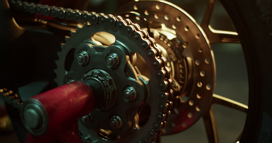 Motorbike chain on diagnostic in garage