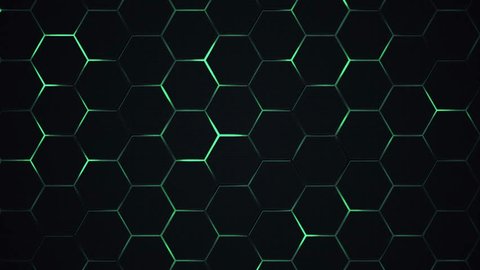 Futuristic hexagons honeycomb surface background with glowing green neon light. Full HD and looping stylish technology motion background animation.: stockvideo