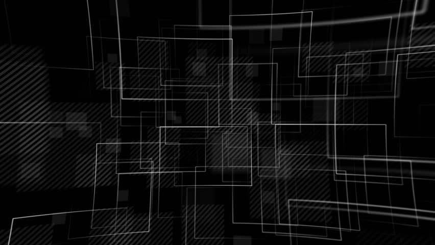 Simple abstract geometric technology background with a repeating minimalist pattern of square shapes and dashed lines. Full HD and looping black and white textured tech background.