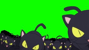 Running cartoon black cats. Looped 2D animation on green screen. Funny collection characters. Animated digital drawn pets. Motion graphics for VJ loops and music clips. Creepy animals for Halloween.
