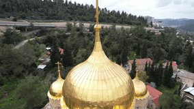 Aerial video of the Russian Monastery of El Muscovy, Ein Kerem, Jerusalem. israel