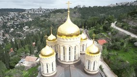 Aerial video of the Russian Monastery of El Muscovy, Ein Kerem, Jerusalem. israel