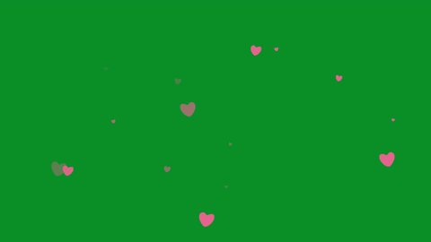Hearts motion animation on green screen. Hearts flying with key colors. Women's Day, Valentine's Day, Mother's Day, and Wedding Day heart animation. Chroma color. Adlı Stok Video