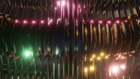 Abstract background 3D animation shiny futuristic glass and metal reflective objects and forms transformation rotation and play of light.