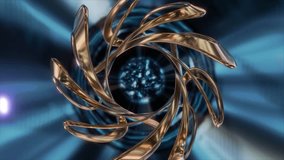 Abstract background 3D animation shiny futuristic glass and metal reflective objects and forms transformation rotation and play of light.