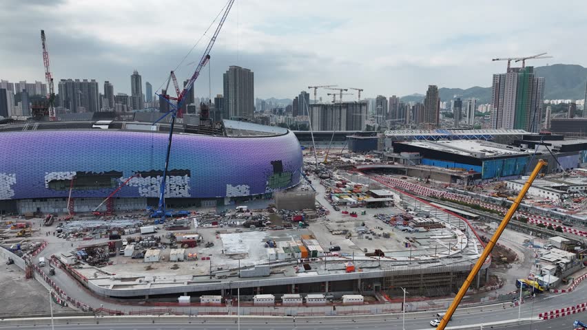 Kai Tak Sports Park Cruise Terminal Hong Kong Kowloon, a multi-purpose athletes venue stadium and public sports ground with commercial and residential construction project near Victoria harbour