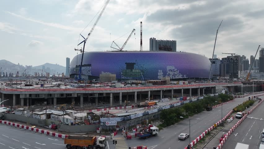 Kai Tak Sports Park Cruise Terminal Hong Kong Kowloon, a multi-purpose athletes venue stadium and public sports ground with commercial and residential construction project near Victoria harbour