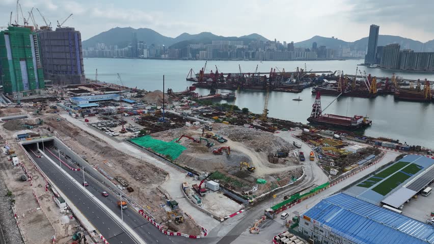 Kai Tak Sports Park Cruise Terminal Hong Kong Kowloon, a multi-purpose athletes venue stadium and public sports ground with commercial and residential construction project near Victoria harbour