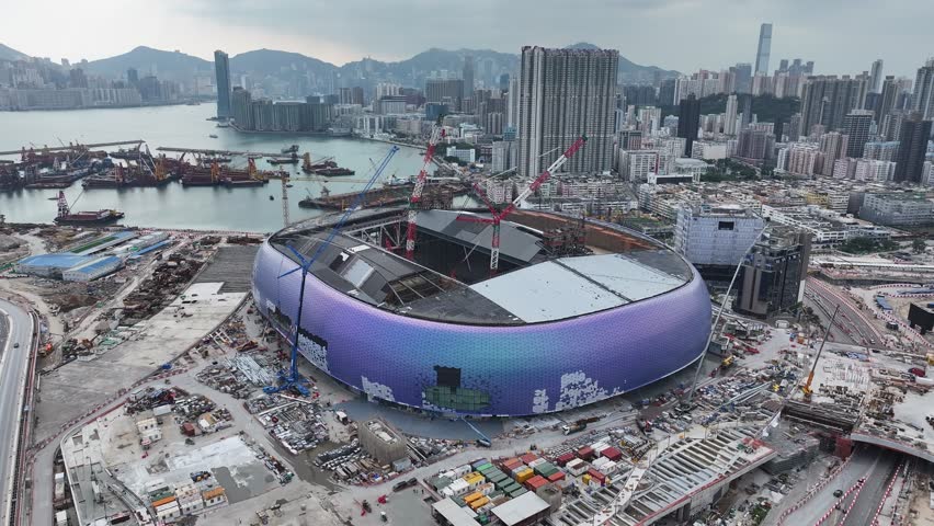Kai Tak Sports Park Cruise Terminal Hong Kong Kowloon, a multi-purpose athletes venue stadium and public sports ground with commercial and residential construction project near Victoria harbour