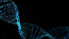 DNA double helix rotating Animation Seamless loop. Abstract glittering DNA molecule from particles. Can be used in Genom futuristic footage, Science or cosmetics industry background. 3D Render. - Powered by Shutterstock - Get 15% off with code: PIKWIZARD15