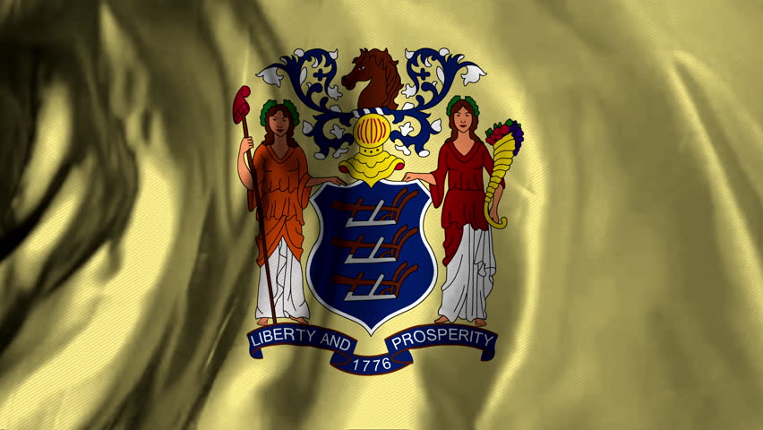 New Jersey flag waving animation, 4K video background, official colors.  Realistic Animation․