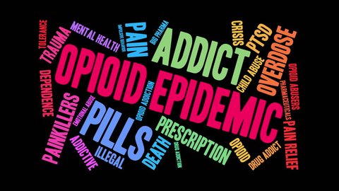 Opioid Epidemic word cloud on a white background.