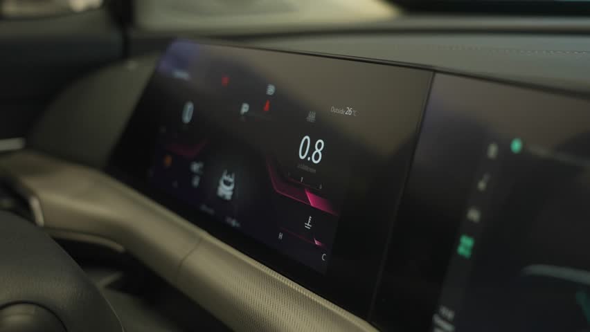 Close-up of an electronic dashboard in a modern car.  Royalty-Free Stock Footage #3441722145