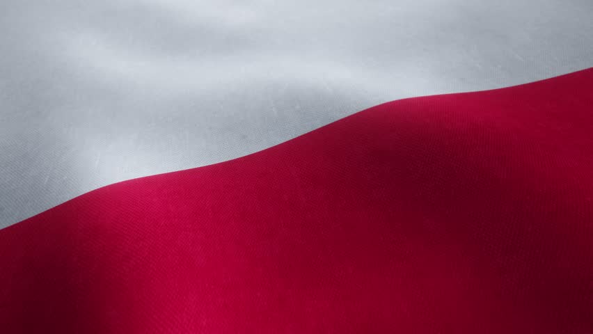 Video animation of a waving Polish national flag in a seamless loop.