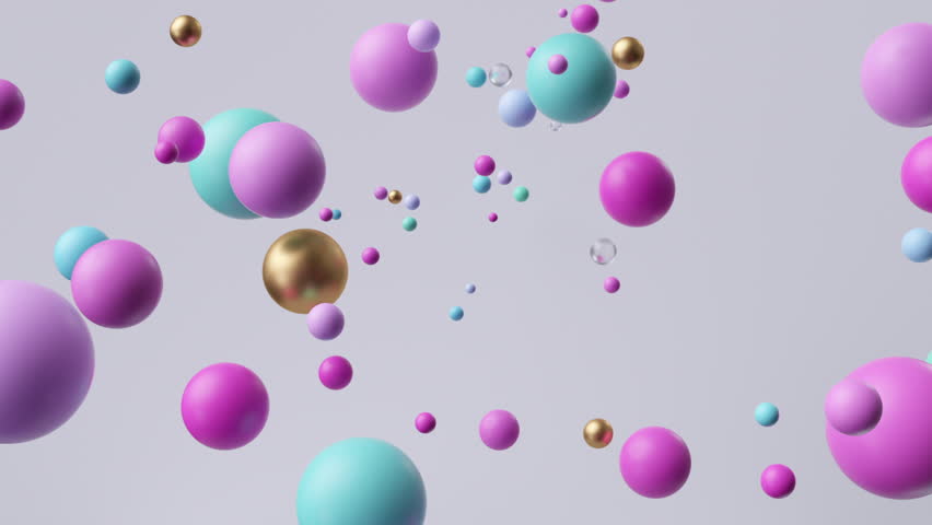 looping 3d animation, minimalist abstract geometric background. Assorted multicolored balls appear in the center and fly away. Animated intro
