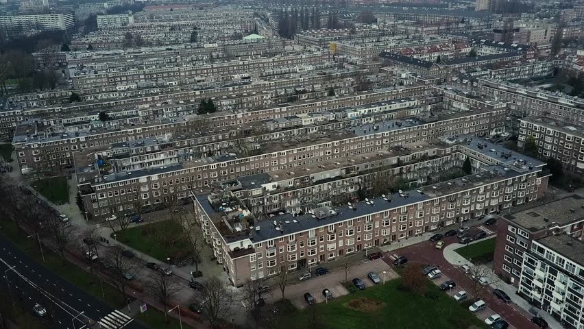 Aerial view of the apartment buildings blocks. Amsterdam, Netherlands