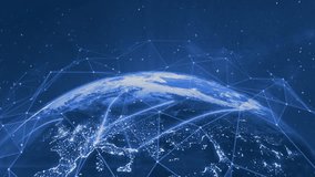 Digital data networking and social networking technology surrounded for worldwide connectivity. Global grid connection. Blue futuristic map of the world. Futuristic web links and lines. 4k footage. - Powered by Shutterstock - Get 15% off with code: PIKWIZARD15