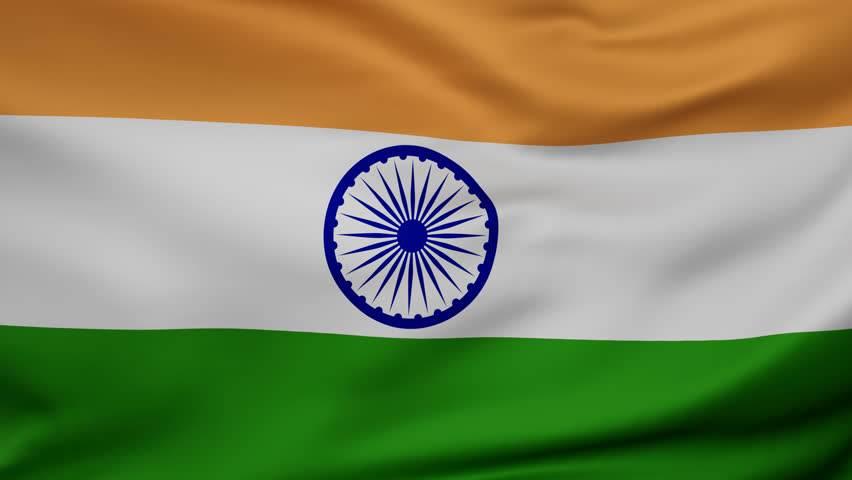 India wavy flag swaying in the wind, looped endless cycled video, full screen covers flag background