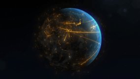Animation of the Earth, network of technology and communication that connects the world. Moving lines and vectors representing data transfer, messaging, trade, flight, and travel paths.  - Powered by Shutterstock - Get 15% off with code: PIKWIZARD15