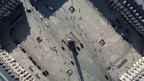 Place Vendome in Paris, France. Aerial top-down orbiting and ascending