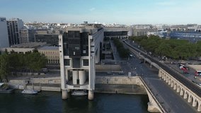 Ministry of Economics and Finance new palace in Bercy, Paris in France. Aerial drone orbiting - Powered by Shutterstock - Get 15% off with code: PIKWIZARD15
