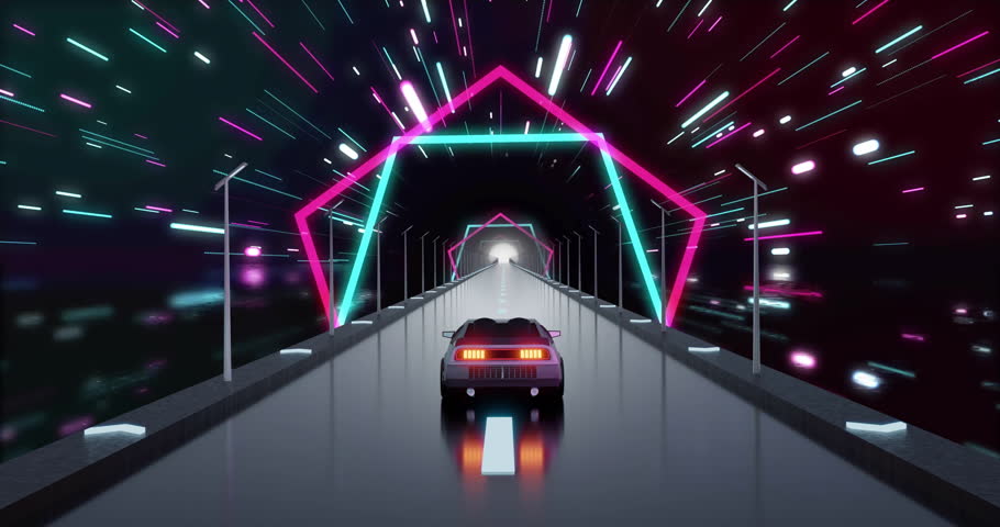 Animation of video game screen with neon patten on black background. Global video game, digital interface, communication, computing and data processing concept digitally generated video.